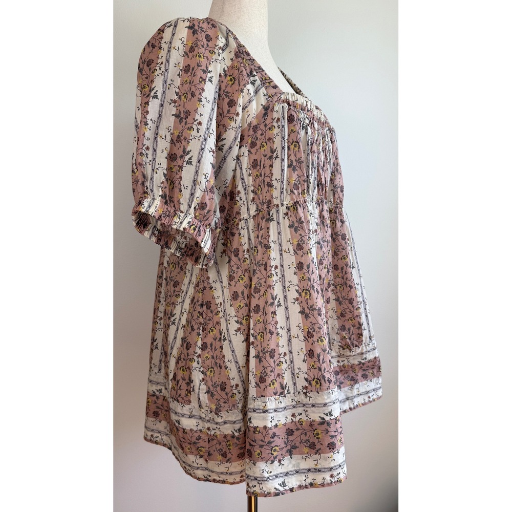 Free People Vintage Lover Babydoll Tunic Top Womens Medium Puff Sleeve NWT - Picture 11 of 13
